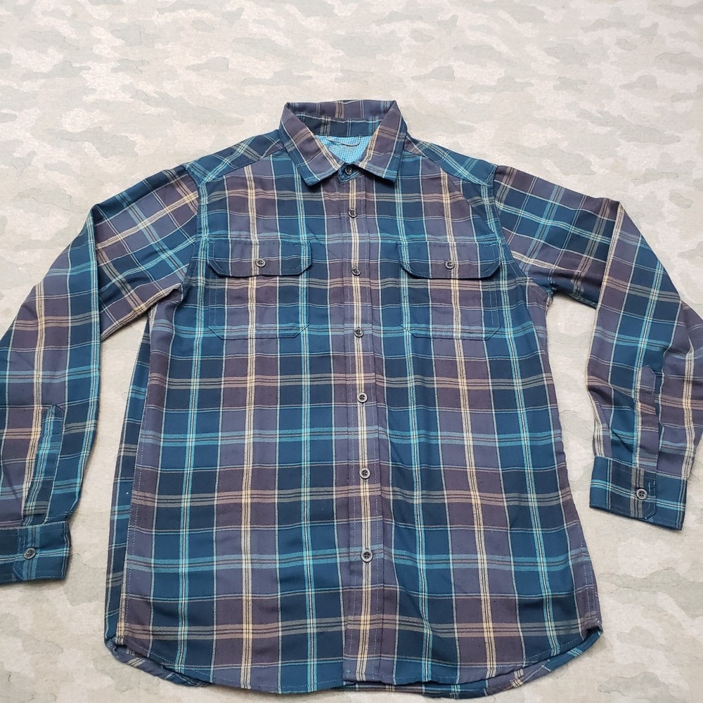 Orvis Shirt Mens Medium Blue Check Plaid Outdoors Workwear Long Sleeve Button-Up